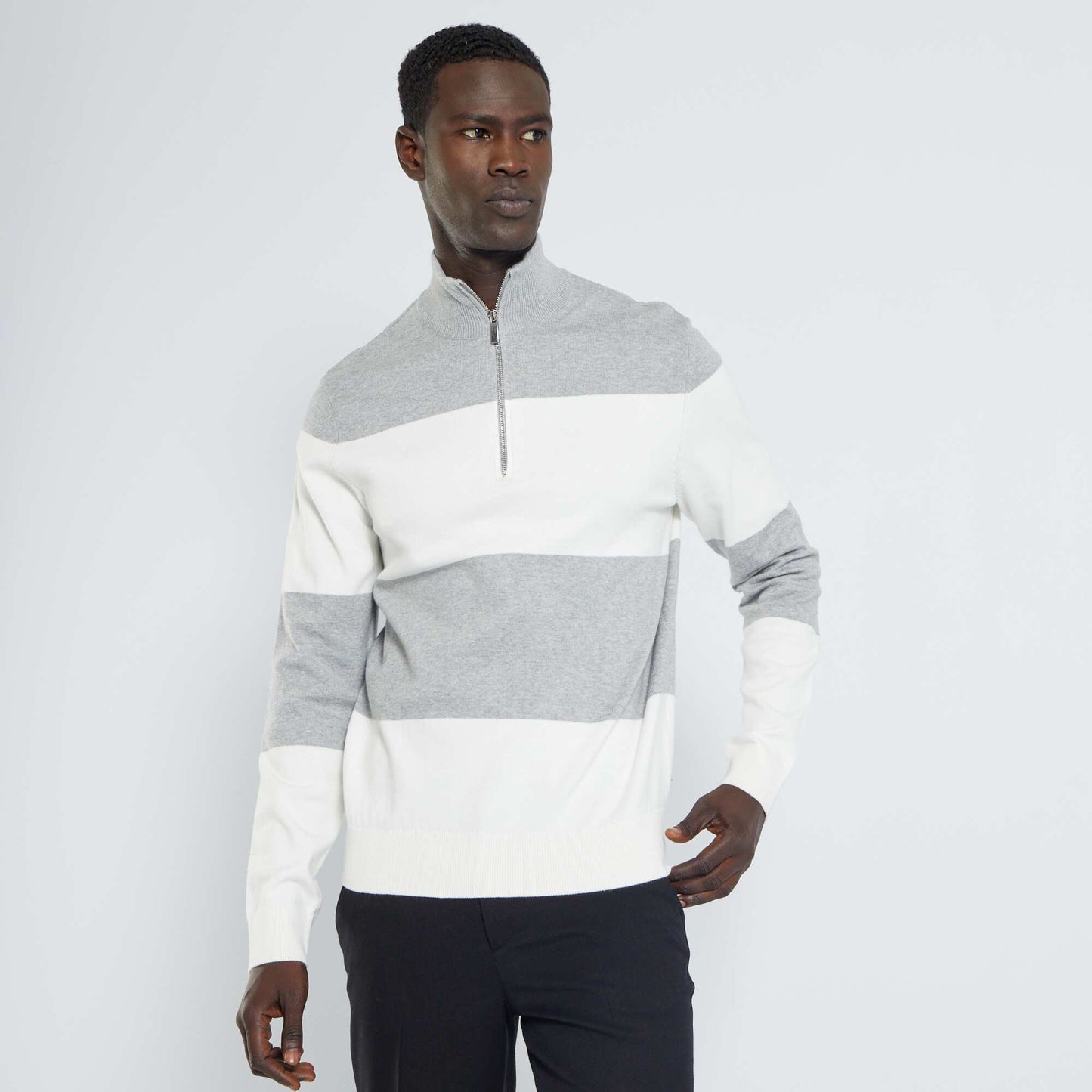 Pull ray col camionneur Gris/blanc