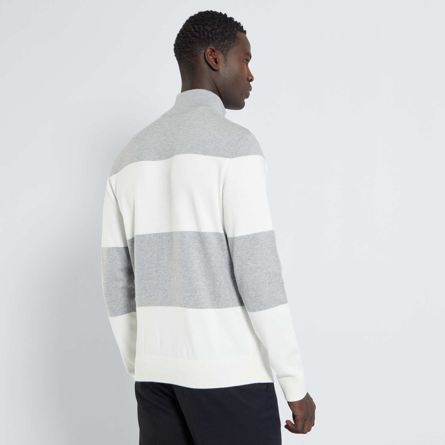 Pull ray col camionneur Gris/blanc