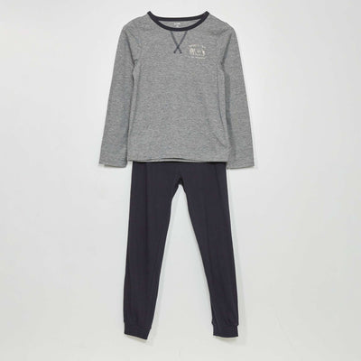 Pyjama long - imprim minimaliste - 2 pi ces Bleu marine