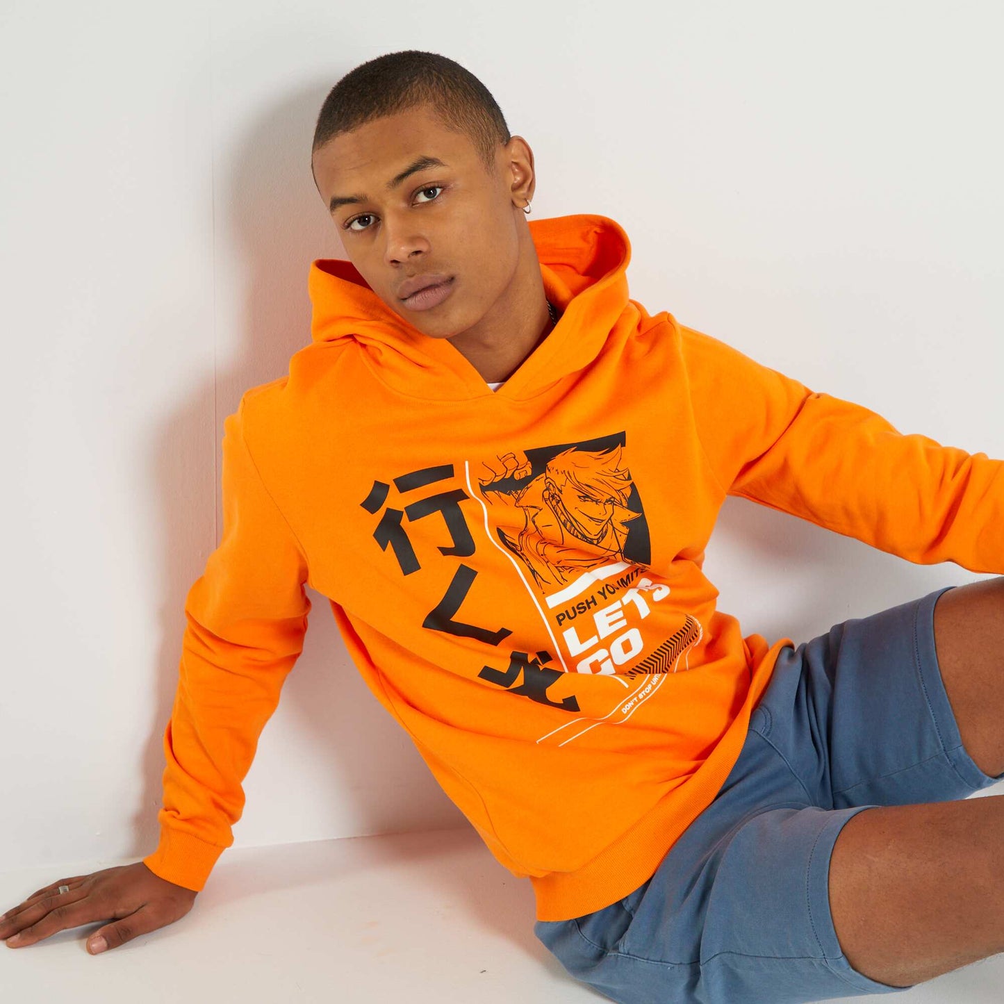 Sweat en molleton capuche avec imprim Orange