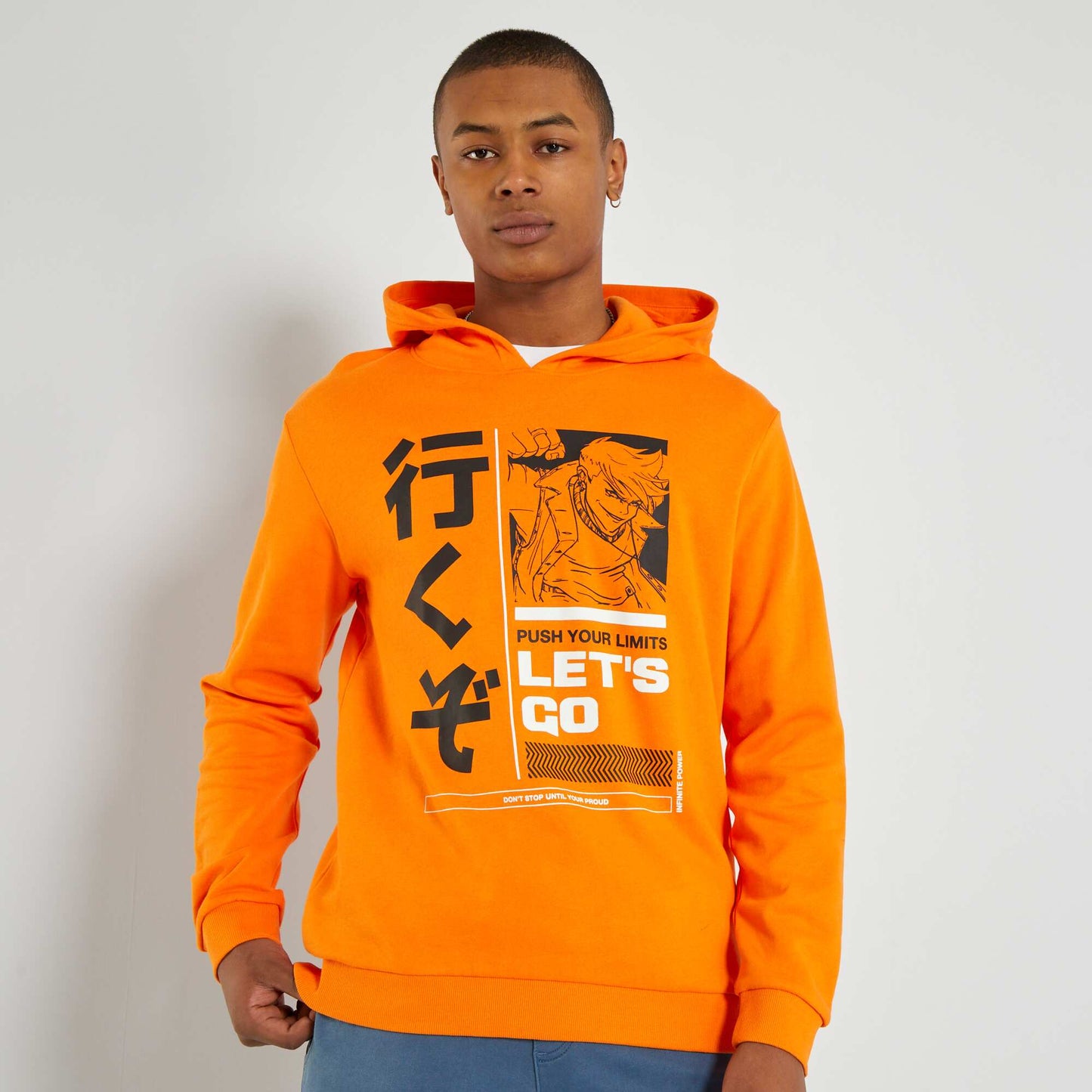 Sweat en molleton capuche avec imprim Orange