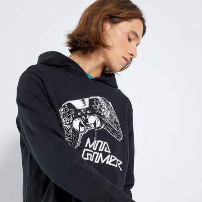 Sweat en molleton capuche avec imprim Noir 'gamer'