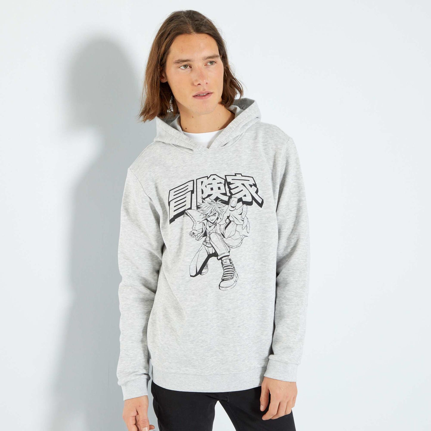 Sweat en molleton capuche avec imprim Gris chin