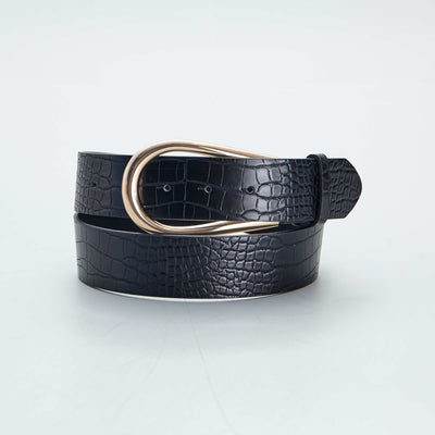 Ceinture effet 'croco' large boucle noir
