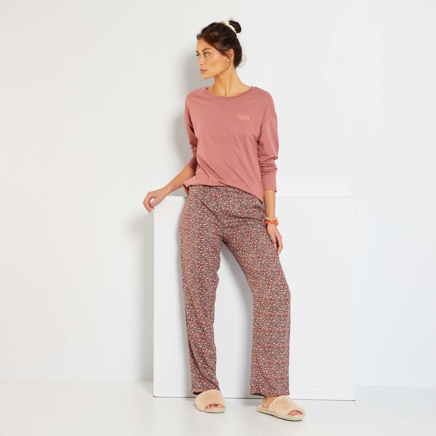 Pyjama long 'fleurs' - 2 pi ces Rose