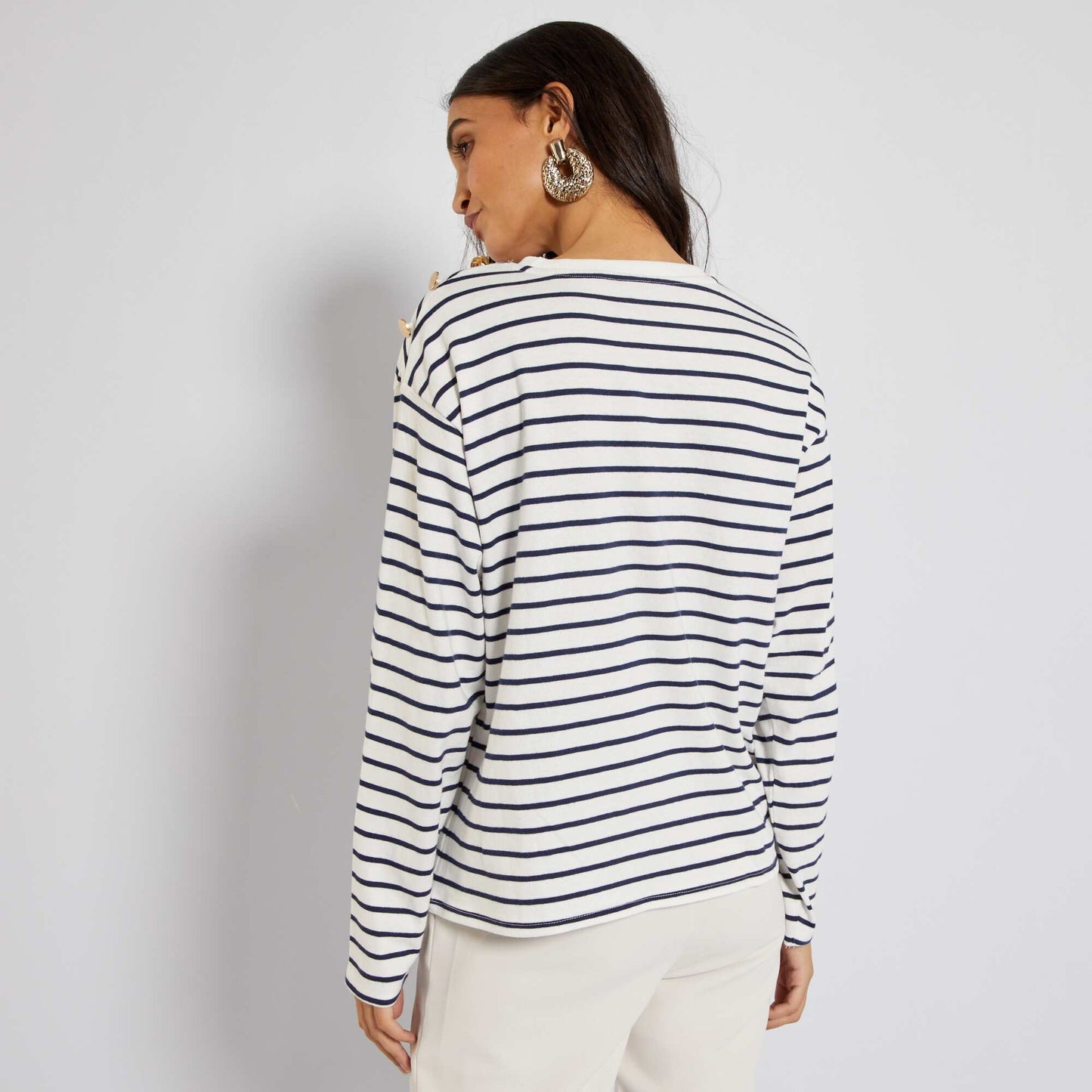 Tee-shirt marini re manches longues blanc/bleu