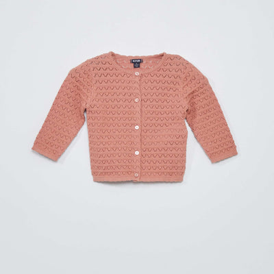 Gilet en maille ajour e unie Rose