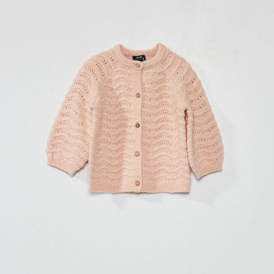 Gilet point mousse fantaisie Rose