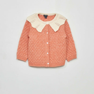 Gilet col claudine et maille fantaisie Orange