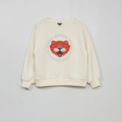 Sweat en molleton avec imprim Beige