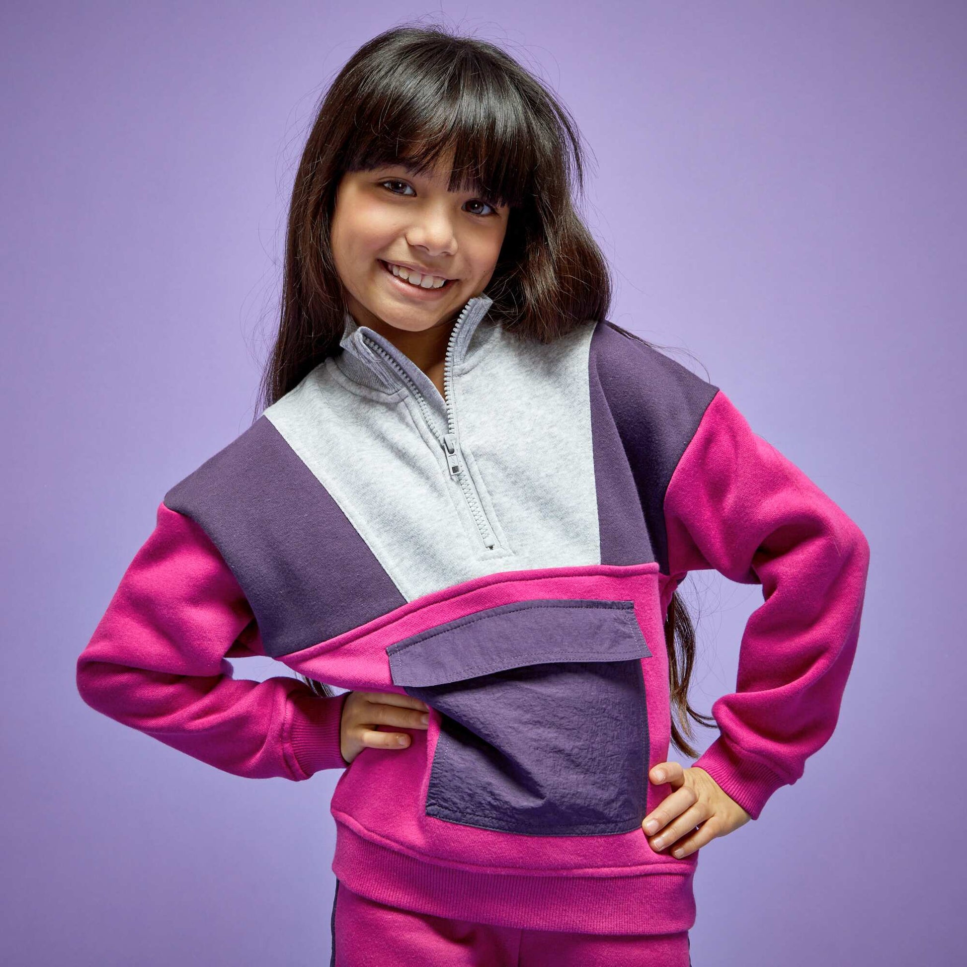 Sweat en molleton color-block Rose
