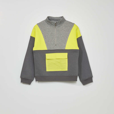 Sweat col camionneur en molleton Gris/jaune