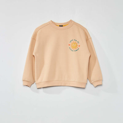 Sweat imprim en molleton col rond Beige