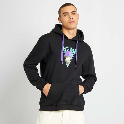 Sweat capuche imprim esprit manga Noir