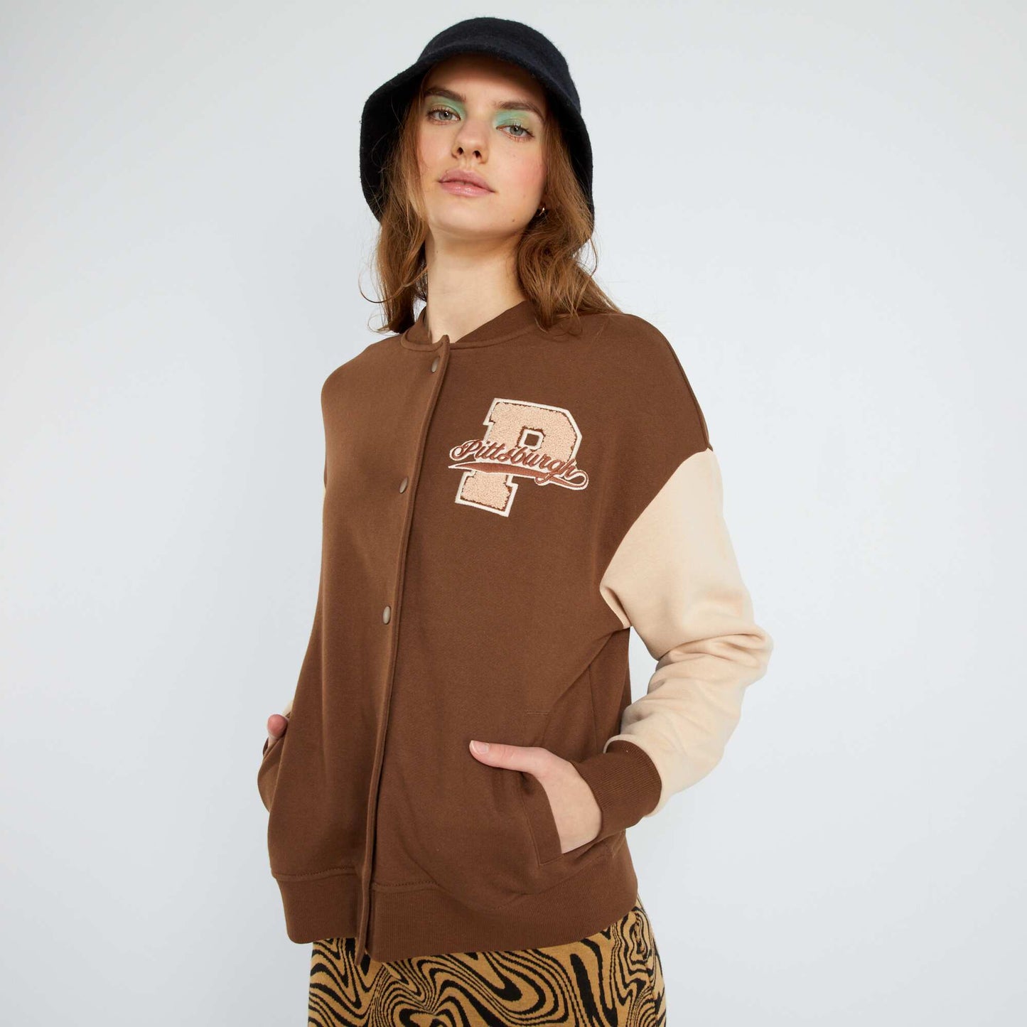 Sweat teddy style am ricain Marron/beige