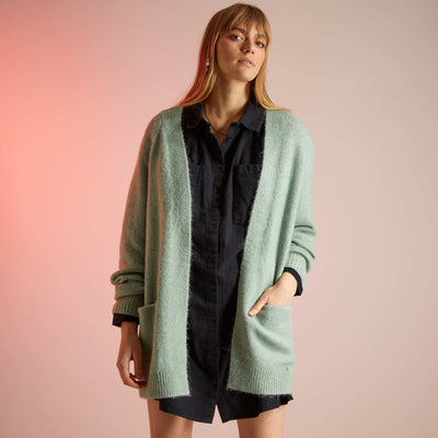 Gilet mi-long en laine Vert
