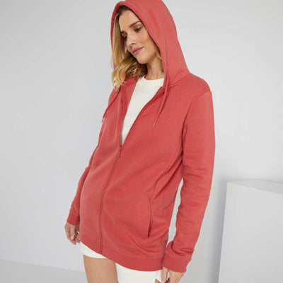 Sweat long capuche zipp Rose