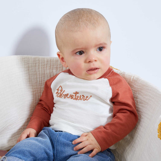 T-shirt en jersey effet peau de p che Blanc/marron