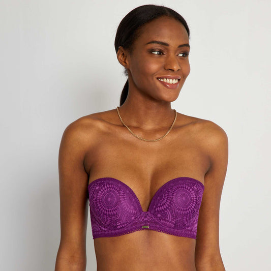 Soutien-gorge push-up bandeau dentelle violet