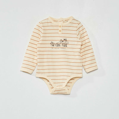 Body manches longues ray et imprim Beige ray