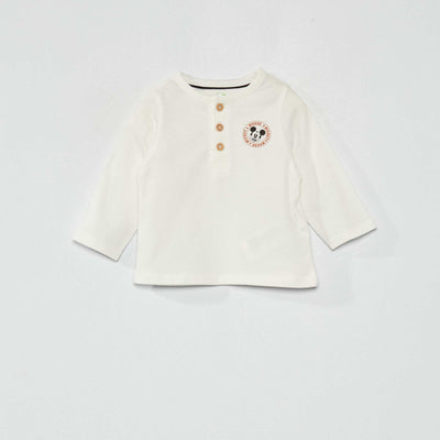 Tee-shirt col tunisien 'Mickey' Blanc