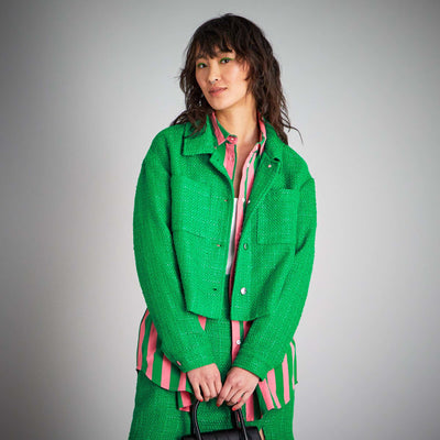 Veste courte en tweed vert jardin