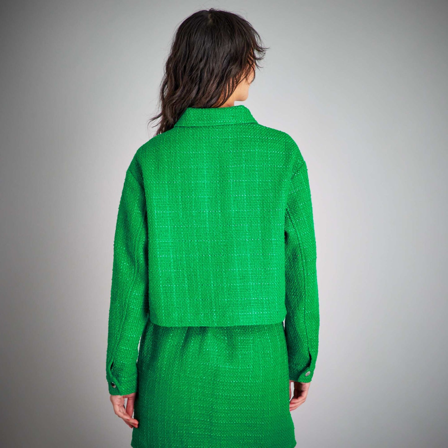 Veste courte en tweed vert jardin