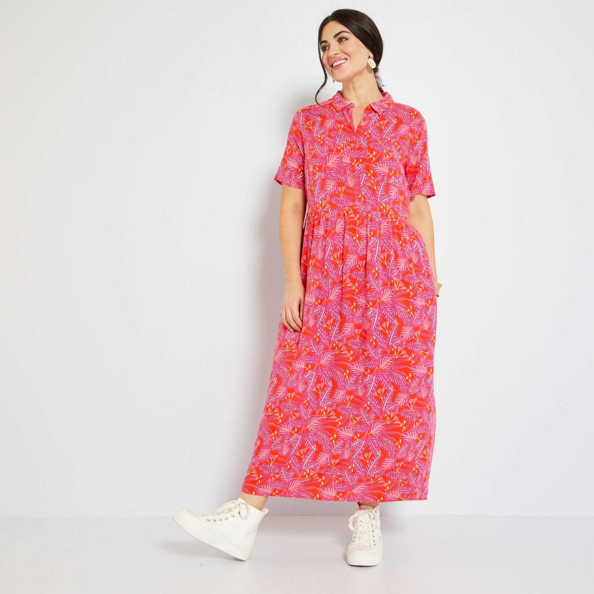 Robe longue boutonn e Rouge/fushsia