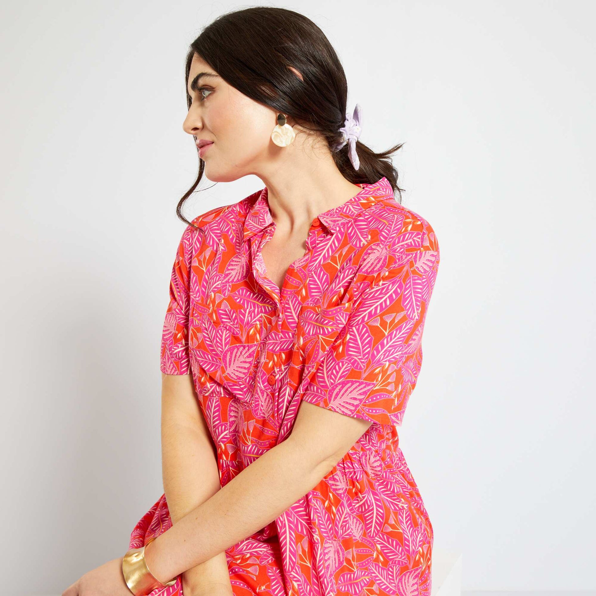 Robe longue boutonn e Rouge/fushsia