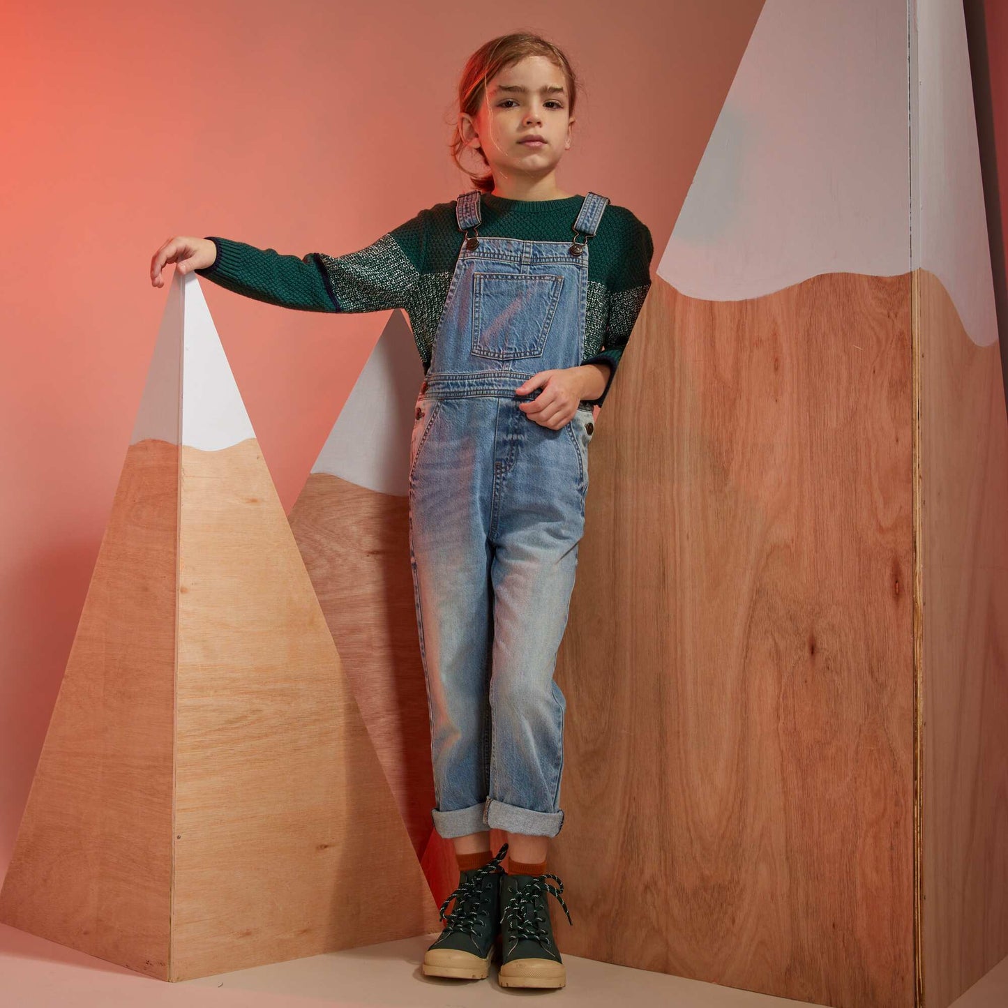 Salopette longue en denim Bleu