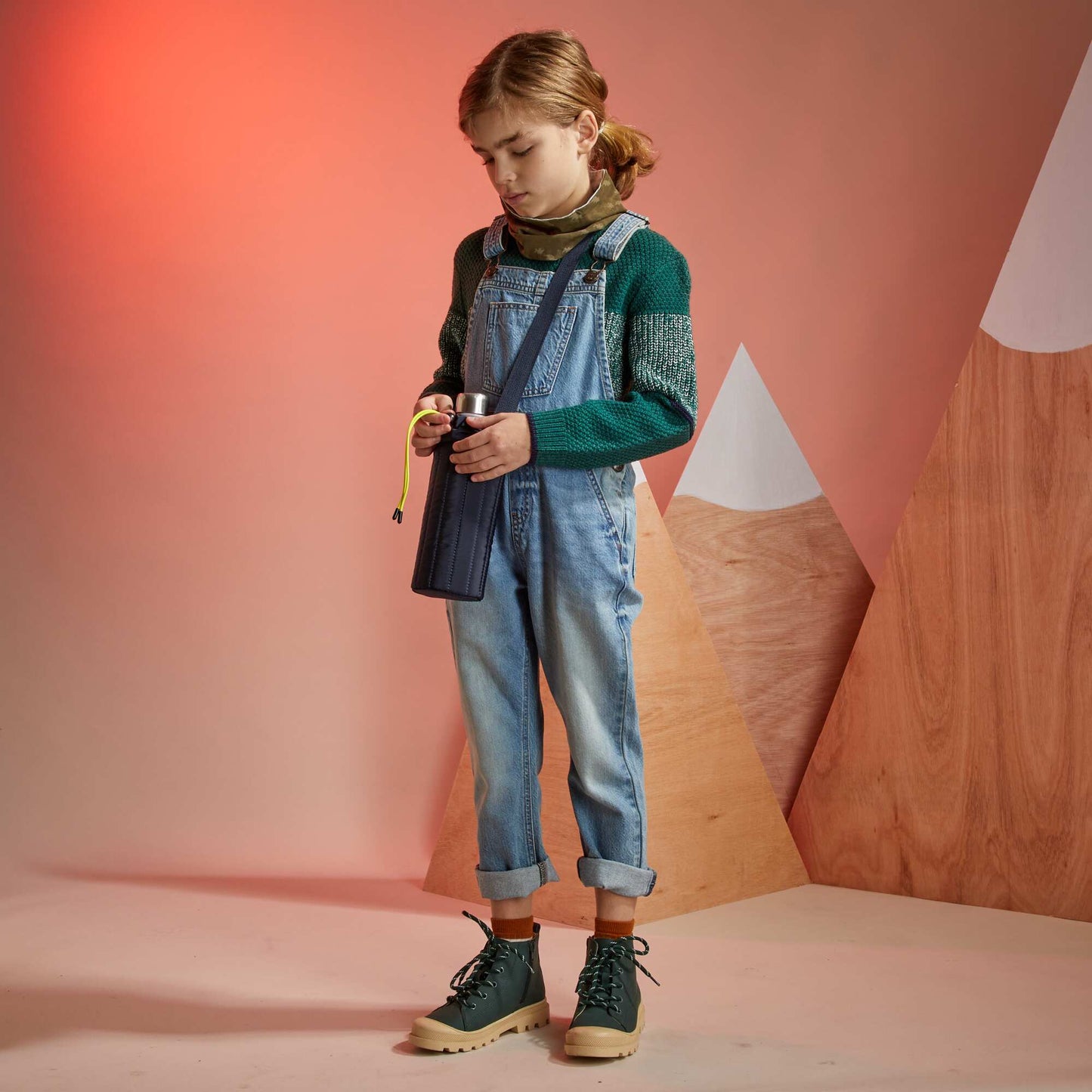 Salopette longue en denim Bleu