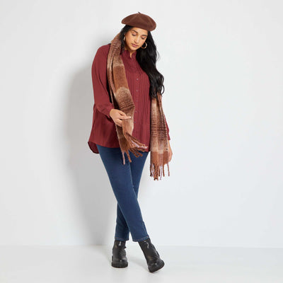 Chemise fluide col volant Marron