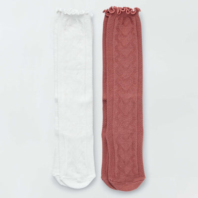 Lot de 2 paires de chaussettes longues Blanc/rouge