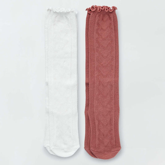 Lot de 2 paires de chaussettes longues Blanc/rouge