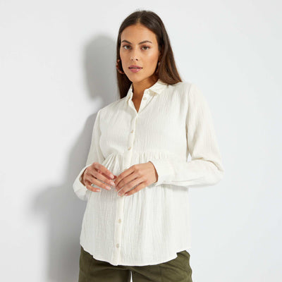 Chemise d'allaitement en gaze de coton blanc