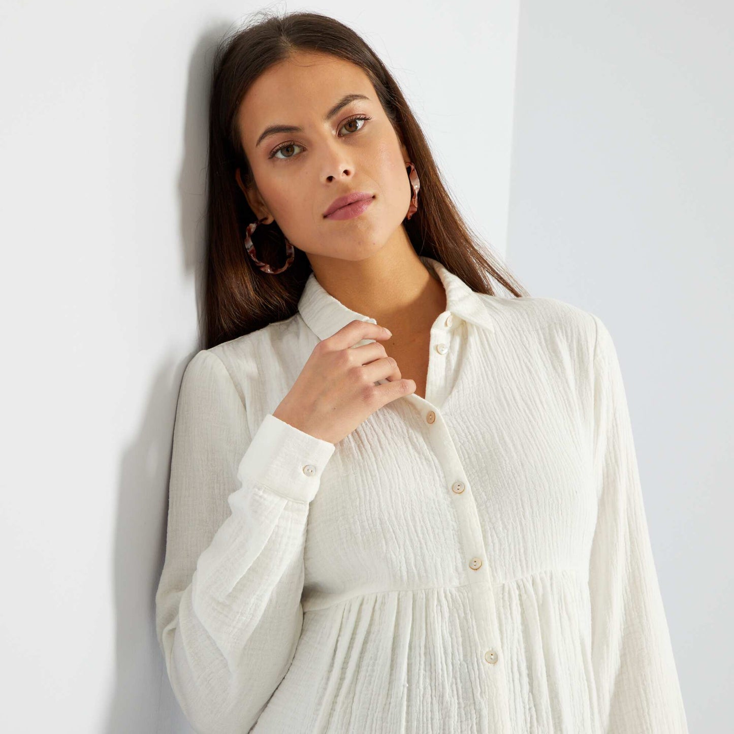 Chemise d'allaitement en gaze de coton blanc