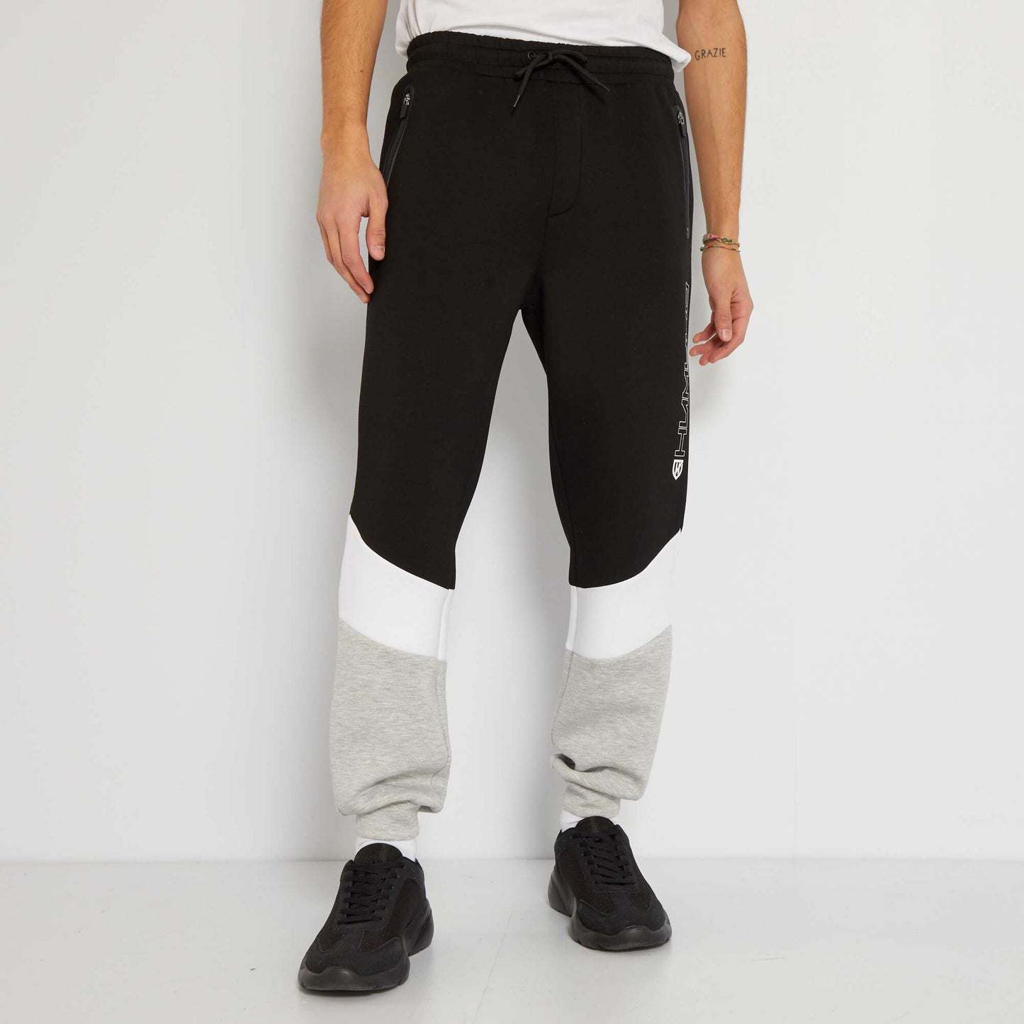 Pantalon de jogging color-block en n opr ne Noir