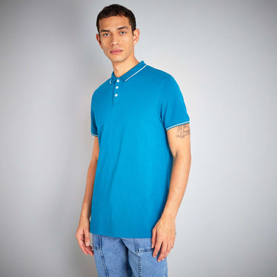 Polo en piqu de coton bleu