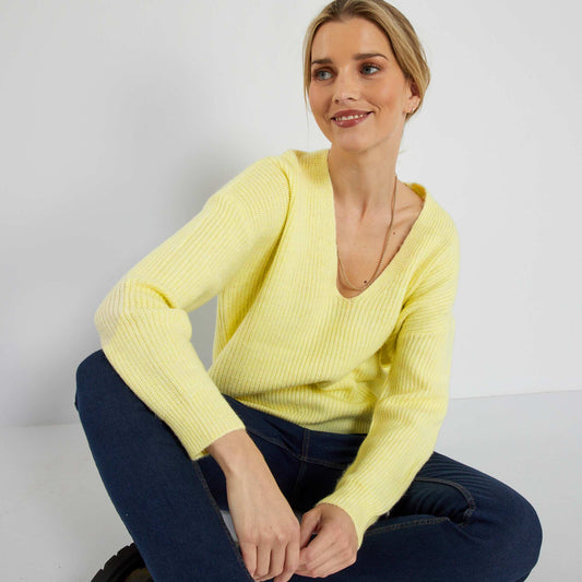 Pull maille tricot jaune
