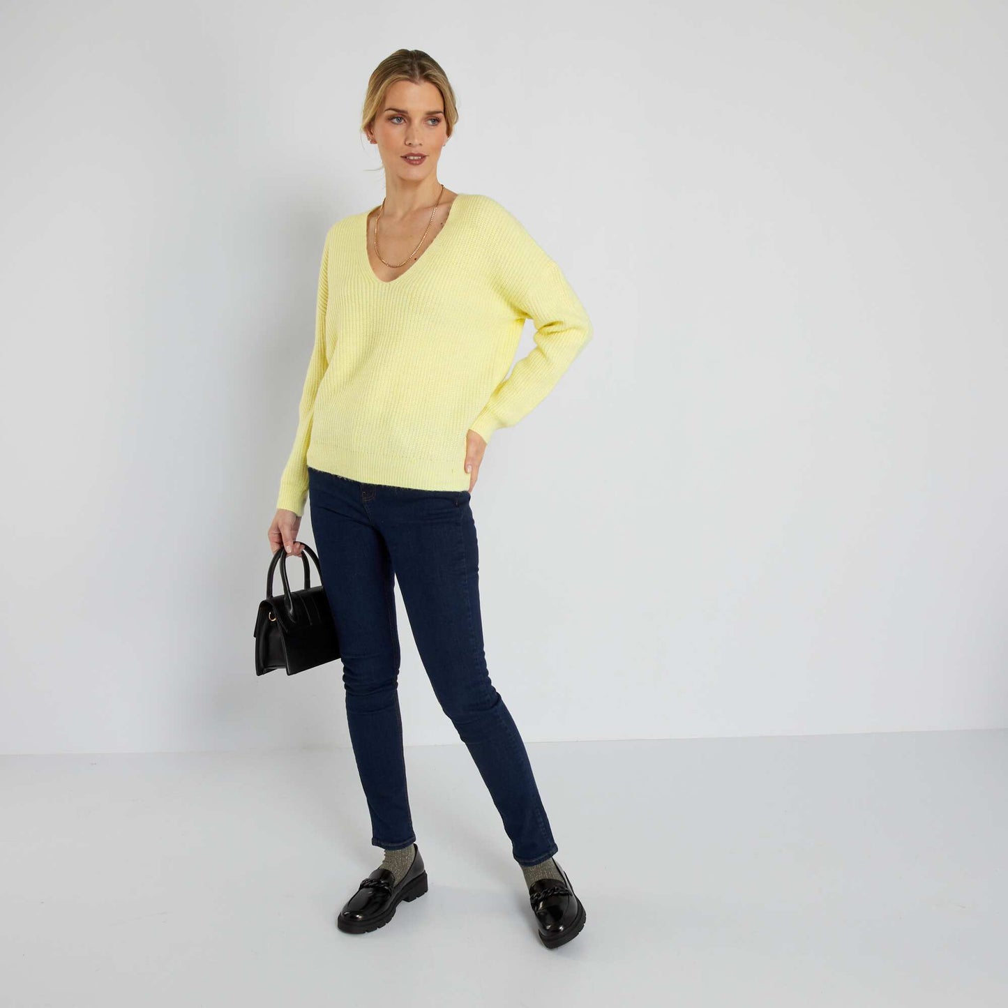 Pull maille tricot jaune