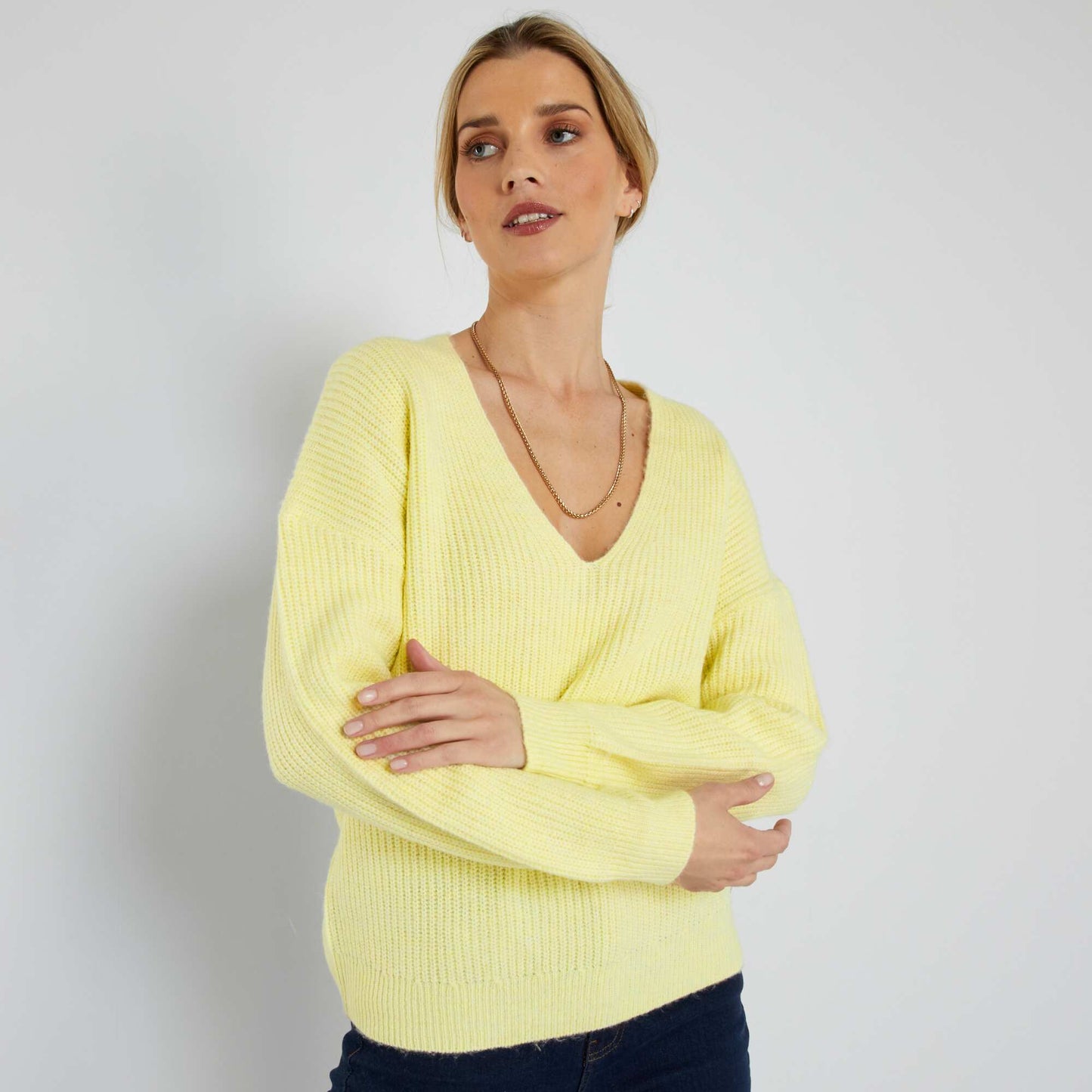 Pull maille tricot jaune