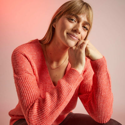 Pull maille tricot rouge corail