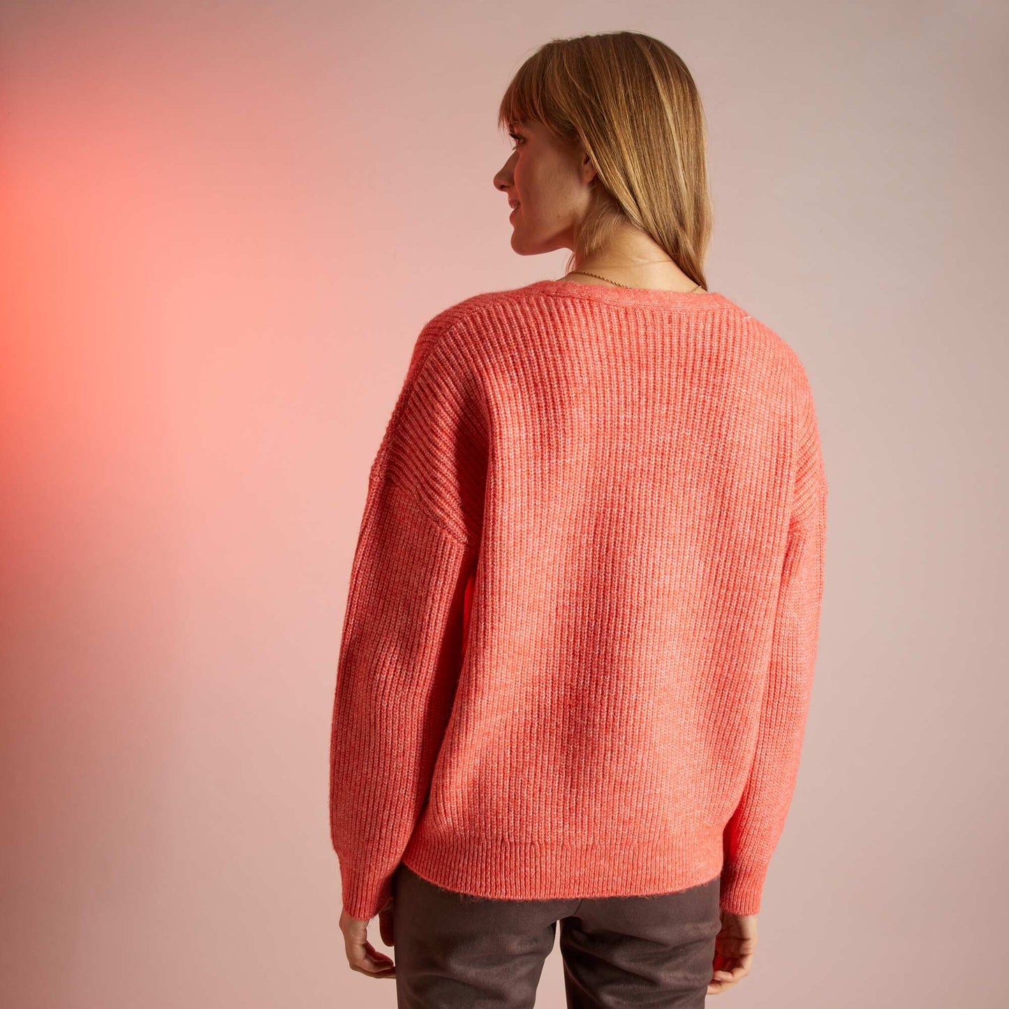 Pull maille tricot rouge corail