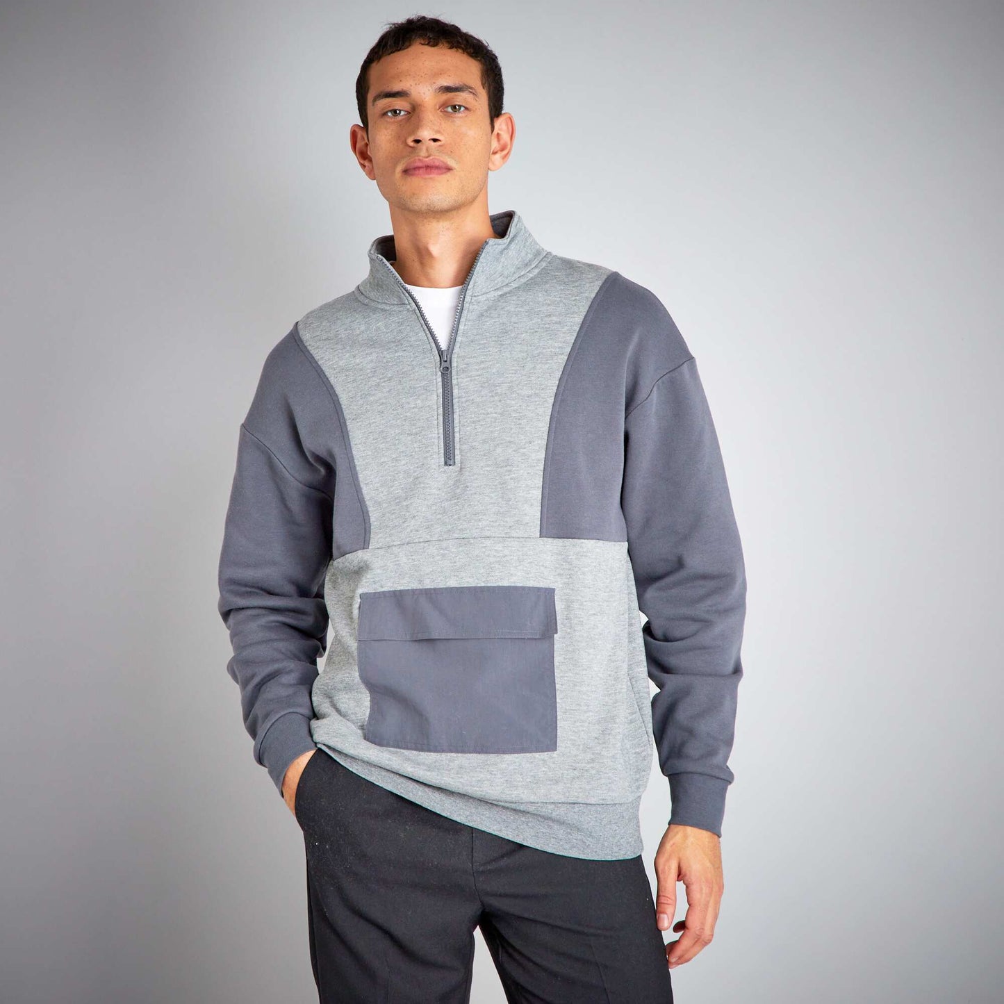 Sweat en molleton color-block Gris