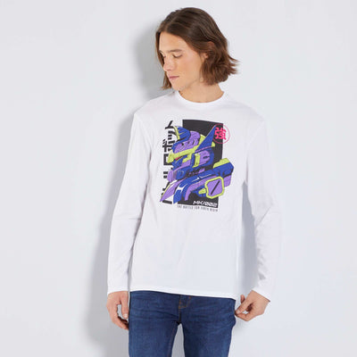 T-shirt en jersey manches longues avec imprim Blanc 'robot'