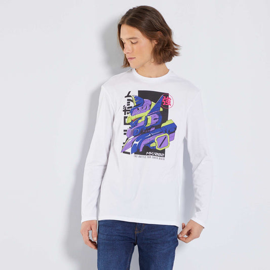 T-shirt en jersey manches longues avec imprim Blanc 'robot'