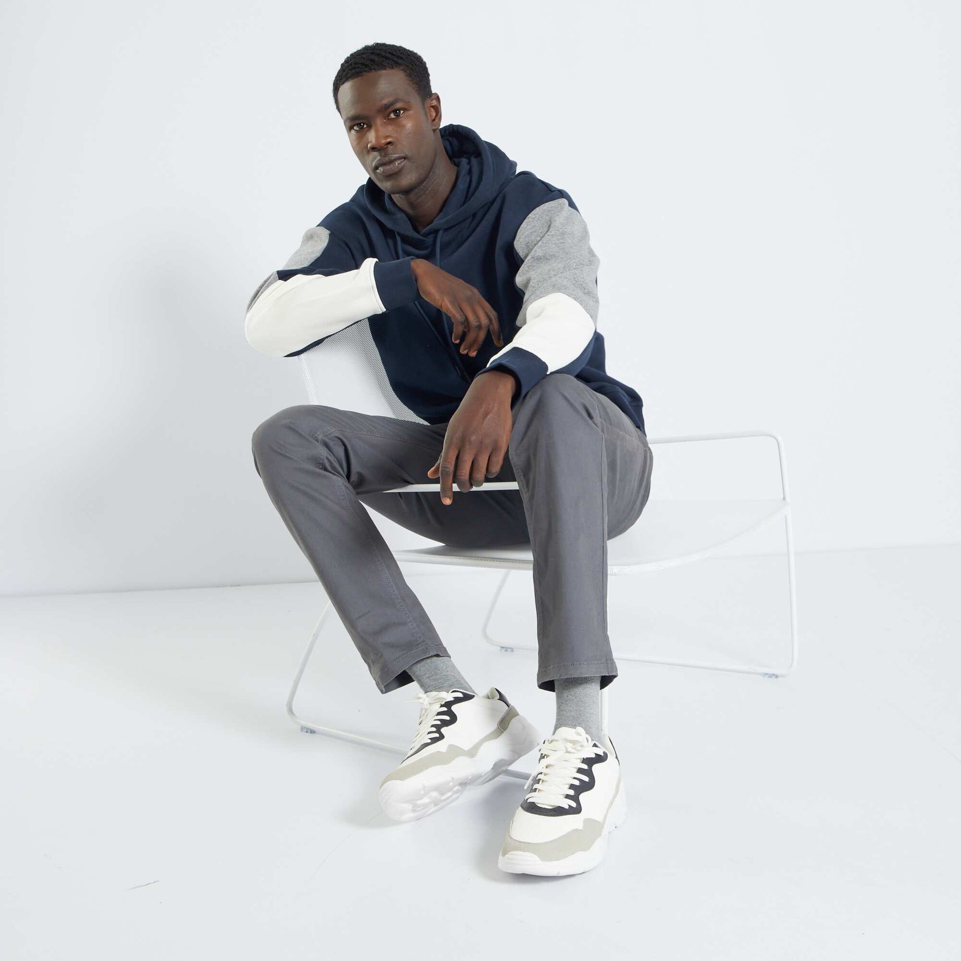 Sweat capuche en molleton color-block Bleu marine