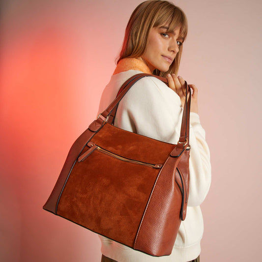 Sac à main bi-matière MARRON