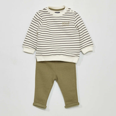 Ensemble en molleton - sweat + pantalon - 2 pi ces Blanc/kaki