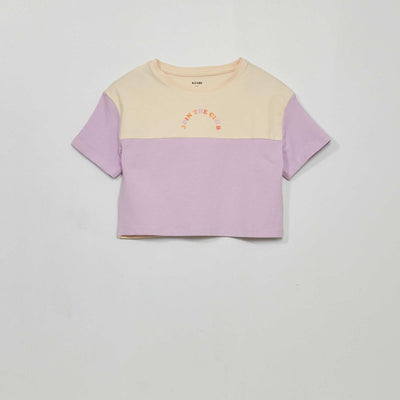Tee-shirt crop top imprim Beige/violet